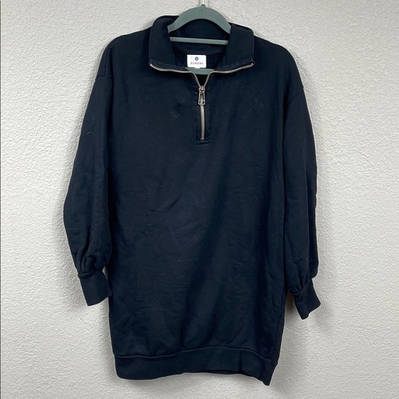Sundry Quarter Zip Longline Sweatshirt Dress Fleece Loose Baggy Sz 0 - Picture 1 of 9